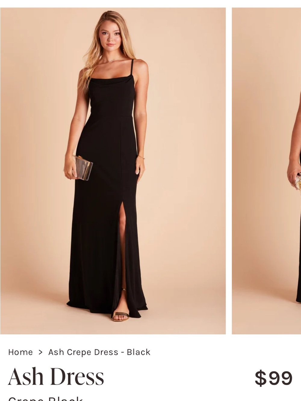 Birdy Grey Black Maxi Slip Dress with Thigh Slit